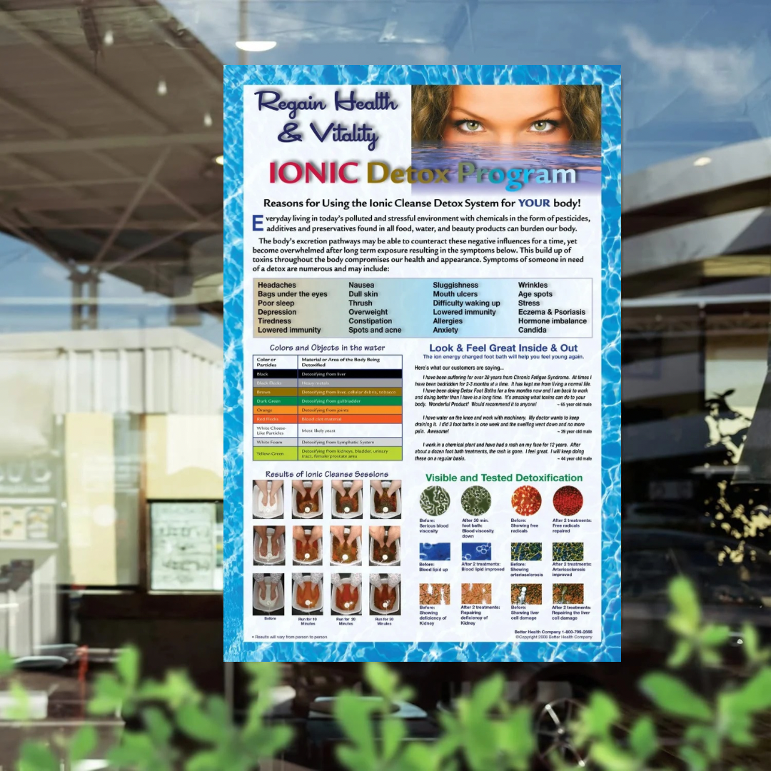 Better Health Company Ion Detox Ionic Foot Bath Spa Chi Cleanse Promotional Poster. 11" X 17" Laminated.